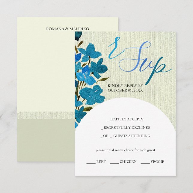 Artistic Blue Watercolor Wildflowers RSVP Card (Front/Back)