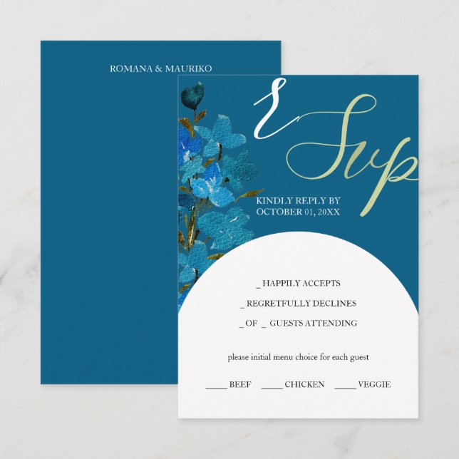Artistic Blue Watercolor Wildflowers RSVP Card (Front/Back)