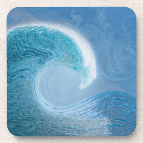 Artistic Blue Wave Beverage Coaster