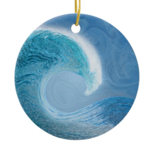 Artistic Blue Wave Ceramic Ornament