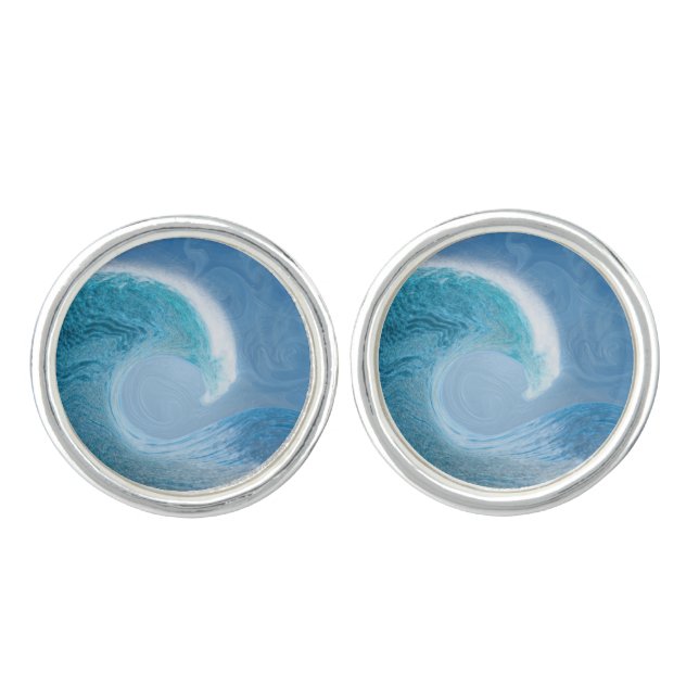 Artistic Blue Wave Cufflinks (Front)