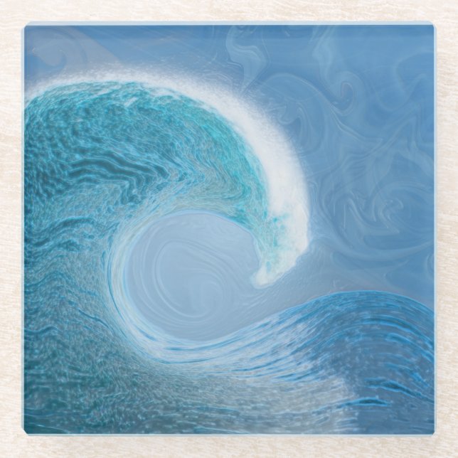 Artistic Blue Wave Glass Coaster (Front)