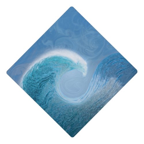 Artistic Blue Wave Graduation Cap Topper