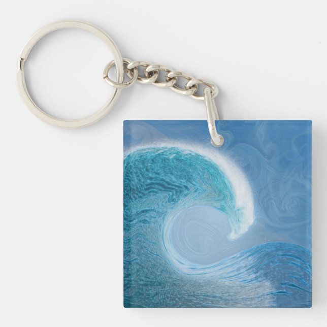 Artistic Blue Wave Keychain (Front)