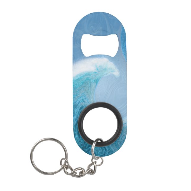 Artistic Blue Wave Keychain Bottle Opener (Front)