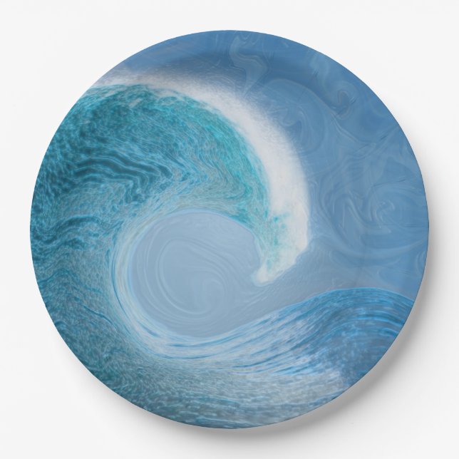 Artistic Blue Wave Paper Plates (Front)
