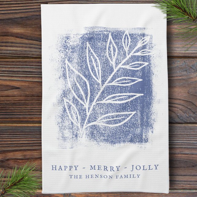 Artistic Blue White Twig Family Christmas  Kitchen Towel (Creator Uploaded)