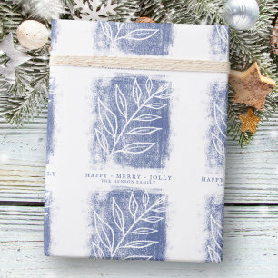 Artistic Blue White Twig Family Christmas Wrapping Paper