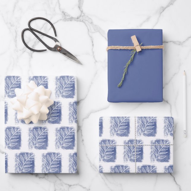 Artistic Blue White Twig Family Christmas  Wrapping Paper Sheets (Front)