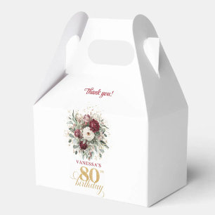 Artistic Blush Burgundy 80th Birthday Favor Boxes