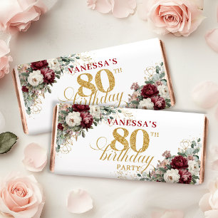 Artistic Blush Burgundy 80th Birthday Hershey Bar