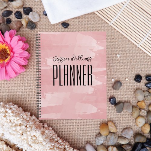 Artistic Blush Pink Watercolor Brush Strokes Planner