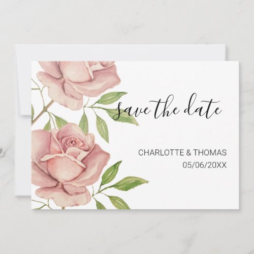 Artistic Blush Rose Watercolor Hand_painted Save The Date