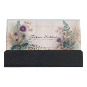 Artistic Bohemian Wildflower Folk Art Desk Business Card Holder