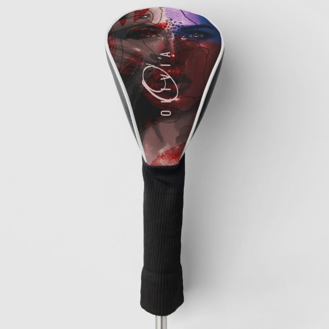 Artistic Bohemian Woman Face Portrait Monogram Golf Head Cover (Front)