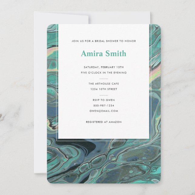 Artistic Boho Aqua Marble Shower Invitation (Front)