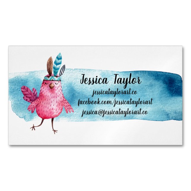 Artistic Boho Birdie Business Card Magnet (Front)