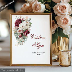 Artistic Boho Burgundy Rose Wedding Custom Sign