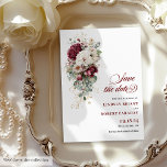 Artistic Boho Burgundy White Save The Date Card<br><div class="desc">✅ For matching items search 208W in my collections ✅ Celebrate your love with this boho watercolor wedding invitation, featuring burgundy and white roses accented with gold leaves. Designed in a luxurious palette of burgundy, marsala, maroon, deep red, blush, and gold, this invitation combines romantic elegance with boho charm, perfect...</div>