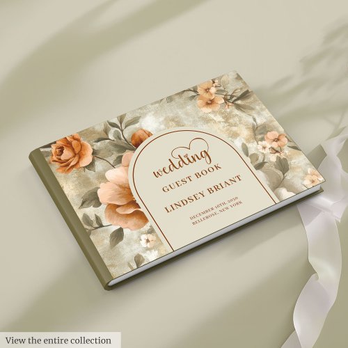 Artistic Boho Burnt Orange Beige Olive Floral Guest Book