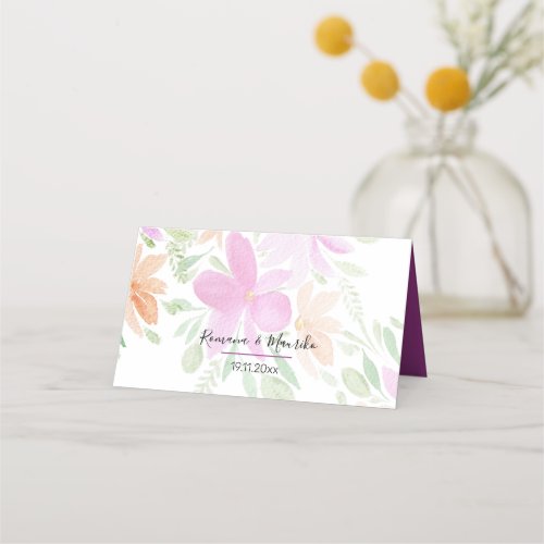 Artistic Boho Floral Watercolor Art Place Card