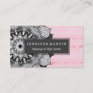 Artistic Boho Hand Drawn Mandala on Pink Tie Dye Business Card