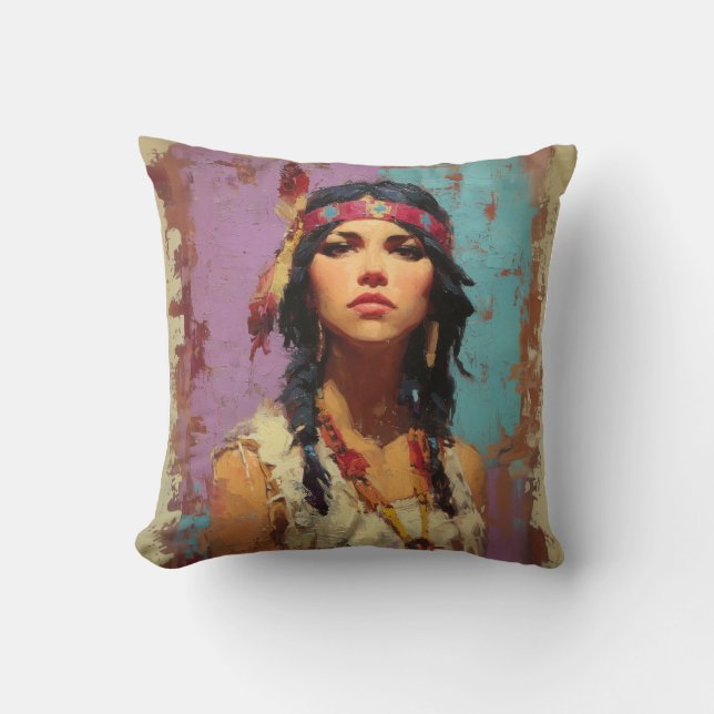 Artistic Boho Portrait Decorative Pillow (Front)