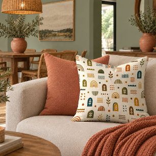 Artistic Boho Rainbows Earthy Shapes Pillow Art