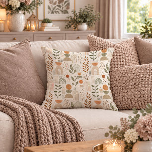Artistic Boho Rainbows Floral Sage Beige Pillow