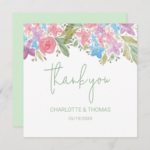 Artistic Boho Wildflowers Watercolor Hand_painted Thank You Card