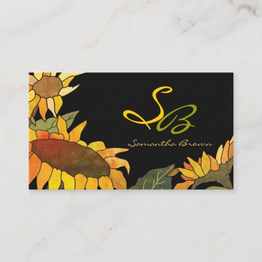 Customizable Sunflowers Monogram Business Cards