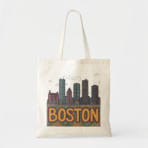 Artistic Boston Skyline Hand Drawn Sketch Gift