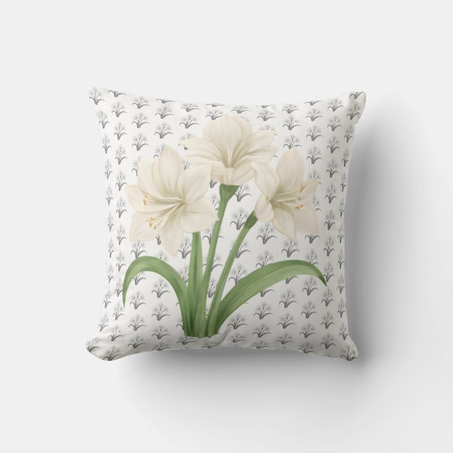 Artistic Botanical Amaryllis Flower Accent Throw Pillow (Front)