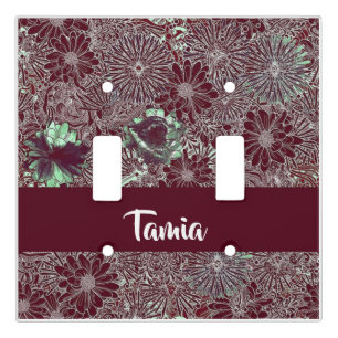 Artistic botanical burgundy light switch cover