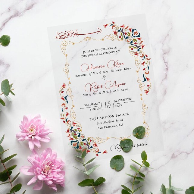 Artistic Botanical Floral Paisley Muslim Wedding Acrylic Invitations (Creator Uploaded)