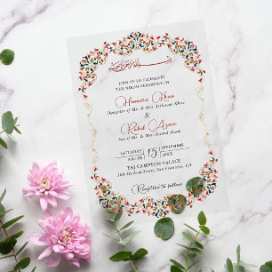 Artistic Botanical Floral Paisley Muslim Wedding Acrylic Invitations