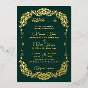 Artistic Botanical Floral Paisley Muslim Wedding Foil Invitation