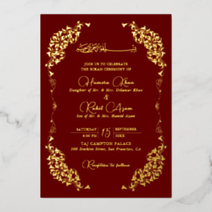 Artistic Botanical Floral Paisley Muslim Wedding Foil Invitation