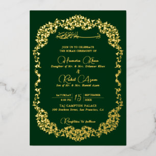 Artistic Botanical Floral Paisley Muslim Wedding Foil Invitation