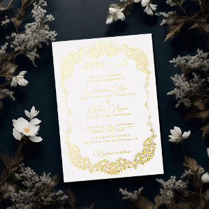 Artistic Botanical Floral Paisley Muslim Wedding Foil Invitation