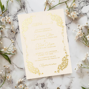 Artistic Botanical Floral Paisley Muslim Wedding Foil Invitation