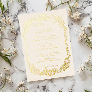 Artistic Botanical Floral Paisley Muslim Wedding Foil Invitation
