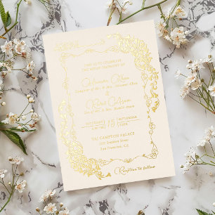 Artistic Botanical Floral Paisley Muslim Wedding Foil Invitation