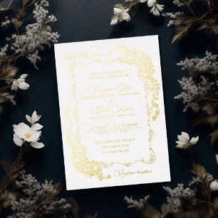 Artistic Botanical Floral Paisley Muslim Wedding Foil Invitation