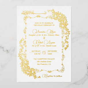 Artistic Botanical Floral Paisley Muslim Wedding Foil Invitation