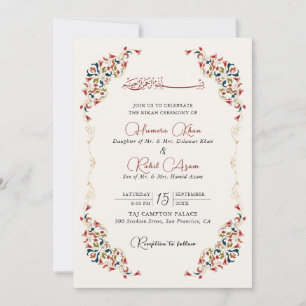 Artistic Botanical Floral Paisley Muslim Wedding Invitation