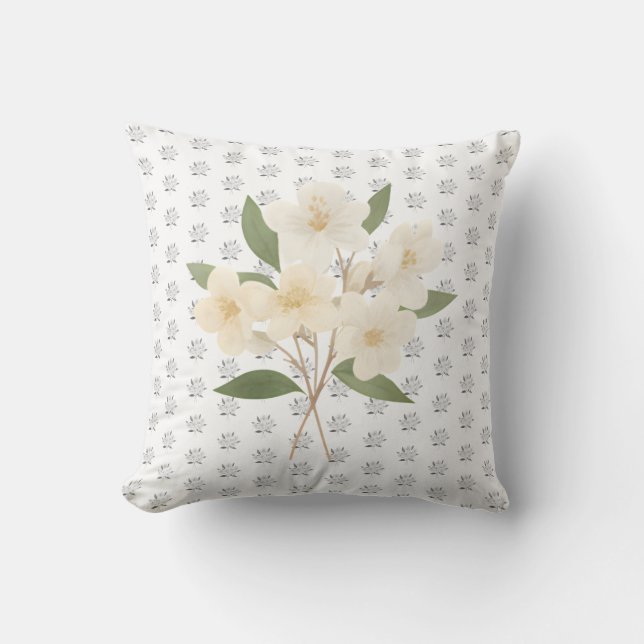 Artistic Botanical Jasmine Flower Accent Throw Pillow (Front)