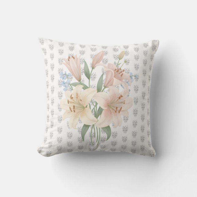 Artistic Botanical Lilium (Lily) Flower Accent Throw Pillow (Front)
