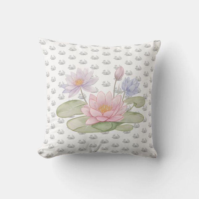 Artistic Botanical Water Lily Flower Accent Throw Pillow (Front)