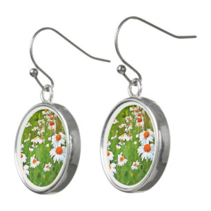 Artistic Bright and Colorful White Garden Daisies Earrings